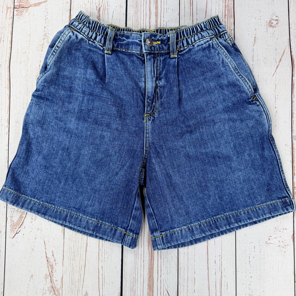Aerie High Waisted Denim Shorts Blue Elastic Waist Pleated XS